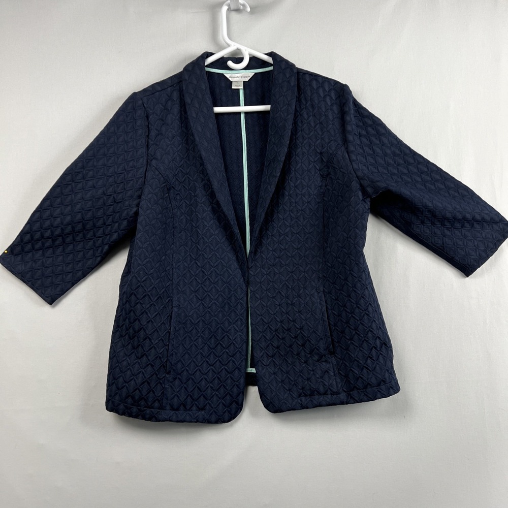 Christopher & Banks Quilted Jacket Womens size XL Open Front Navy Blue Nautical